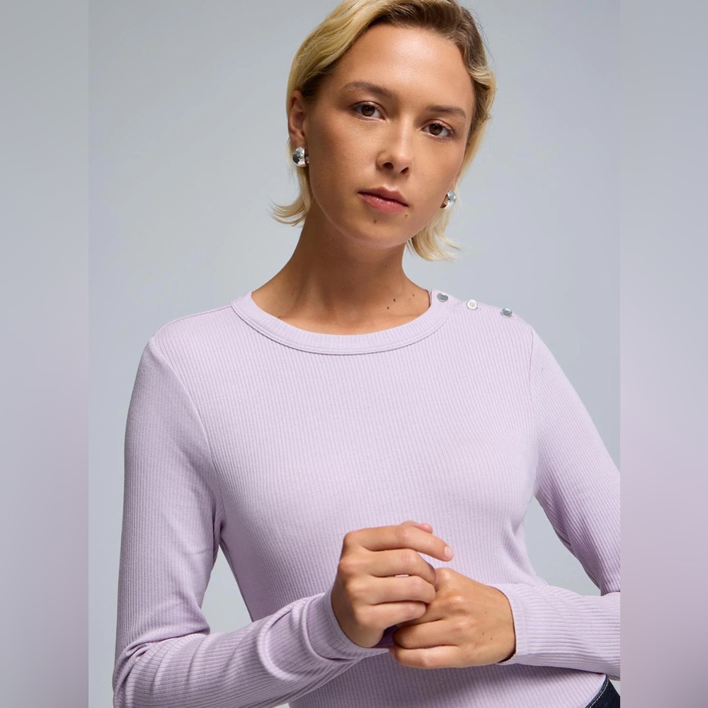 SUZY SHIER, Lilac Ribbed Long Sleeve Top, Size Small